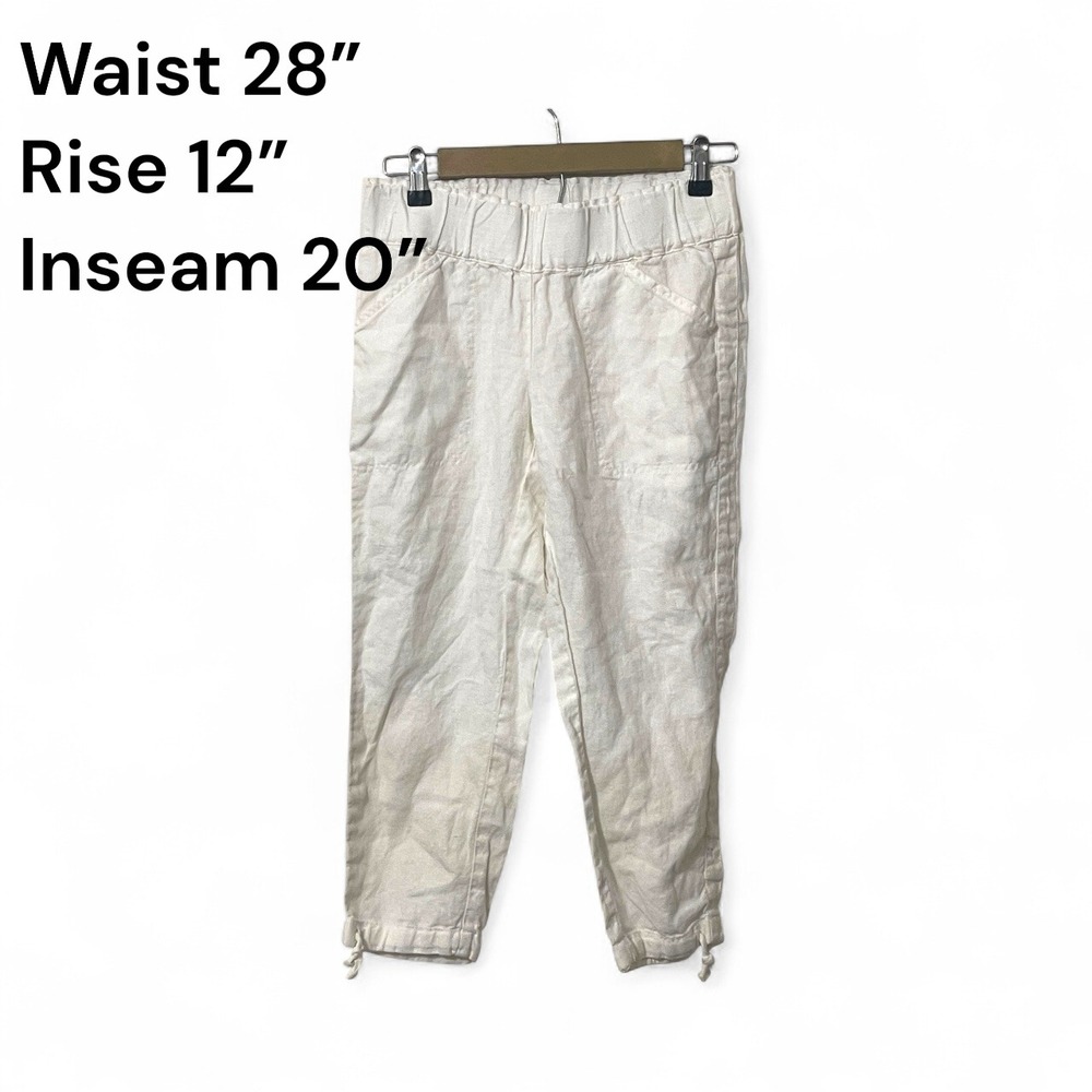 Pure Jill Linen Pants Women's XS Petite‎ Crop Casual White Drawstring - Picture 2 of 5